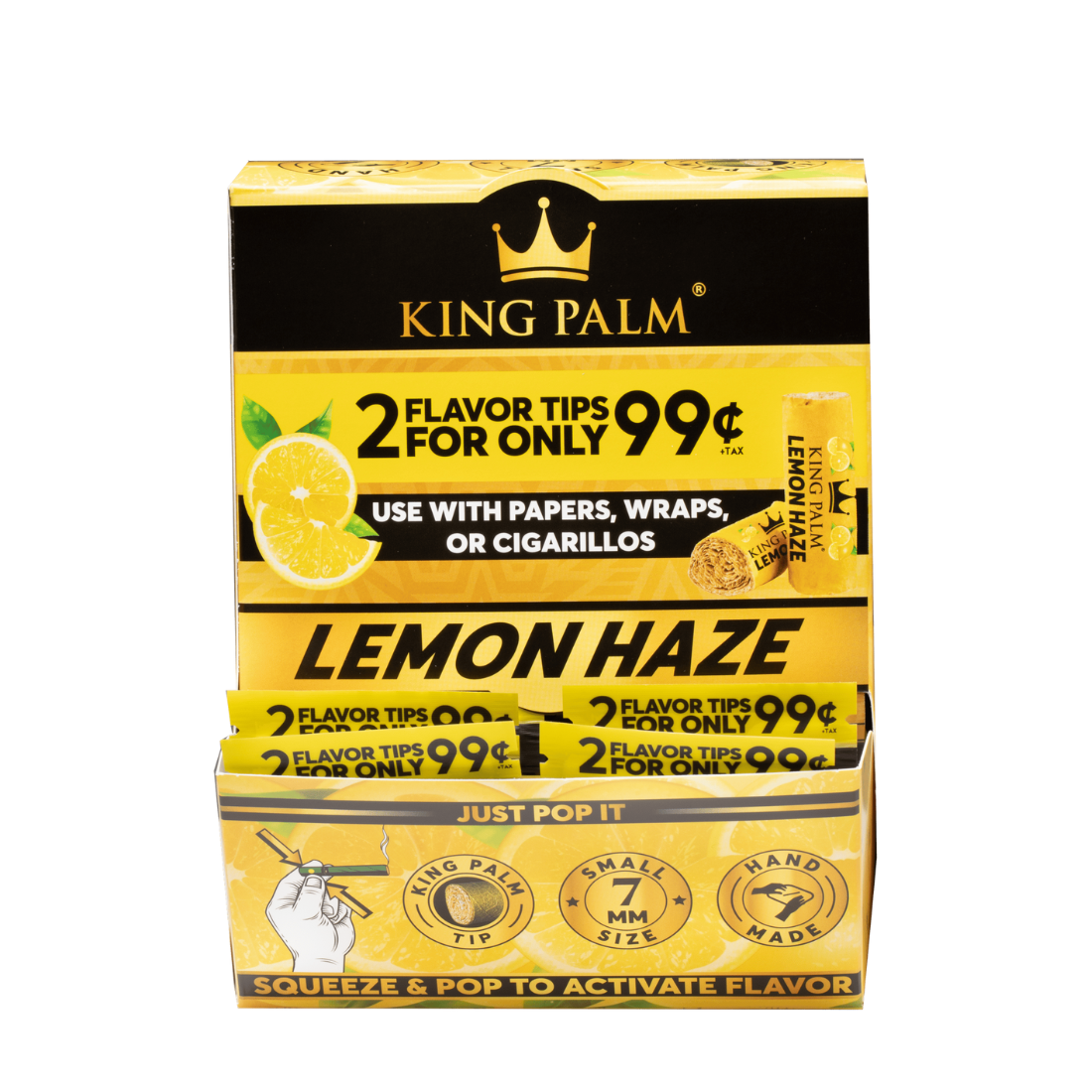 King Palm 2 Flavor Filter Tips Lemon Haze Display Box 50 Units Per Display